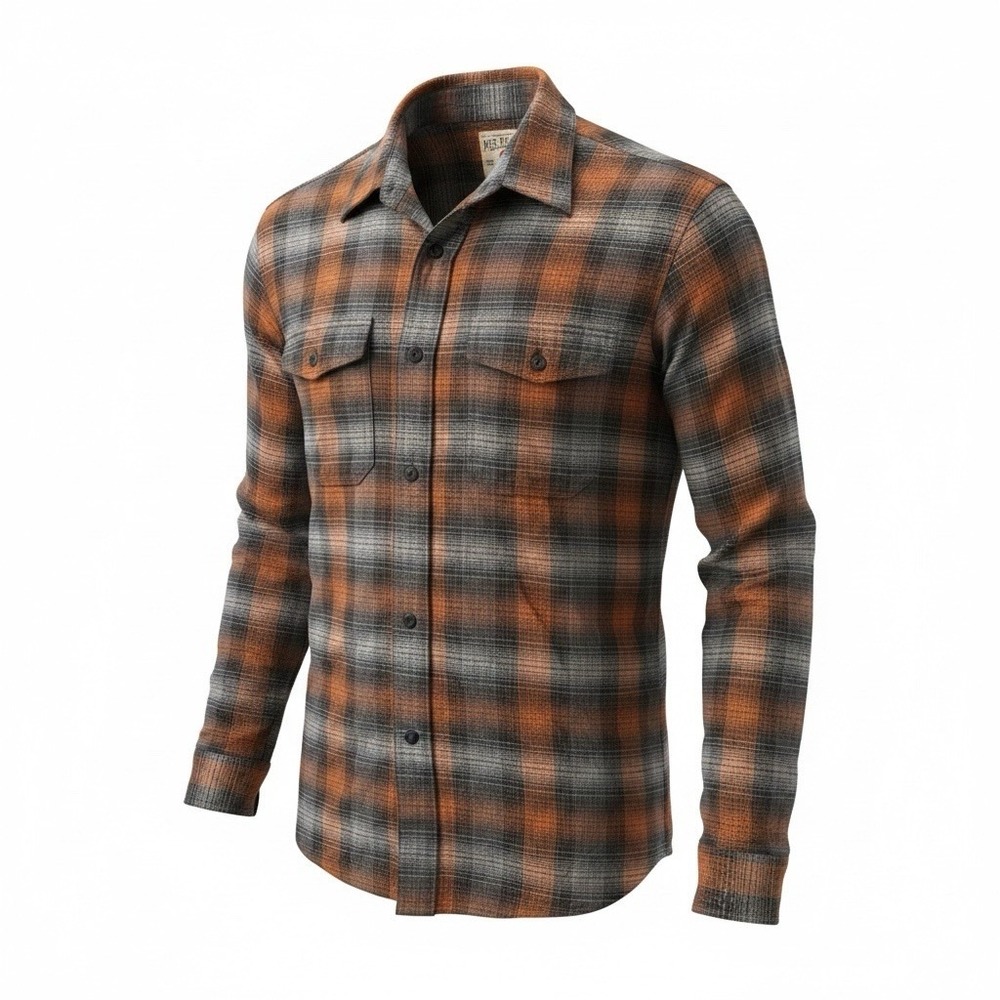 RedHead Brand Co. Men's XL Orange Gray Black Plaid Flannel Cotton Shirt Pockets
